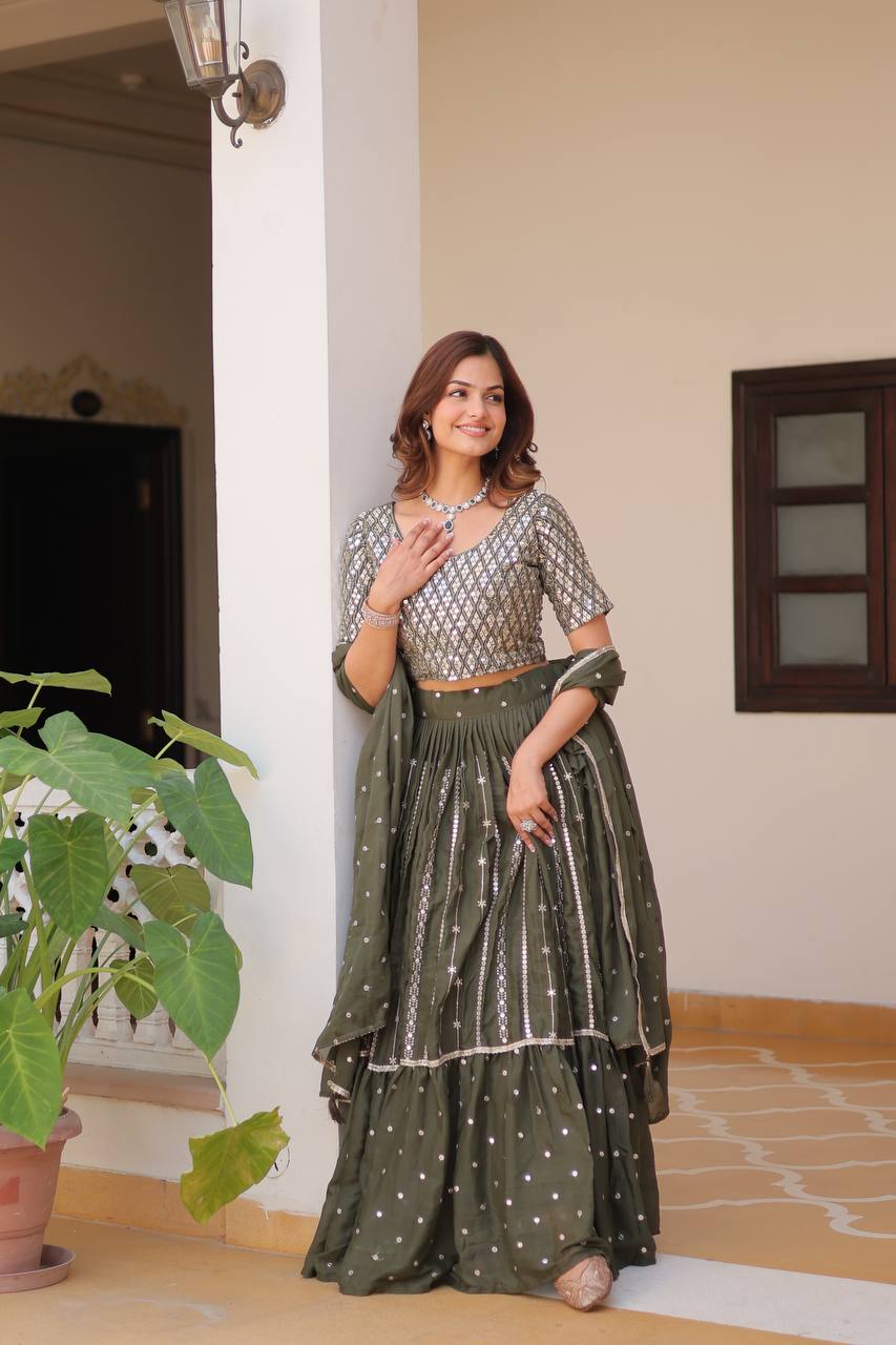 Wedding Collection Star Georgette Lehenga Choli with 7MM Sequence Embroidery Work  - Fully Stitched (A)086