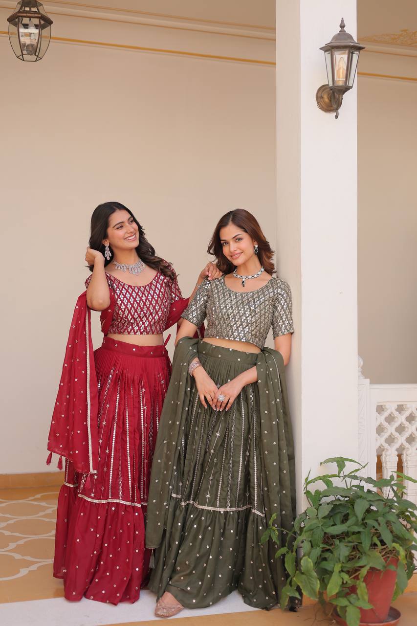Wedding Collection Star Georgette Lehenga Choli with 7MM Sequence Embroidery Work  - Fully Stitched (A)086