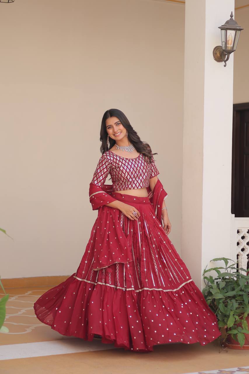 Wedding Collection Star Georgette Lehenga Choli with 7MM Sequence Embroidery Work  - Fully Stitched (A)086