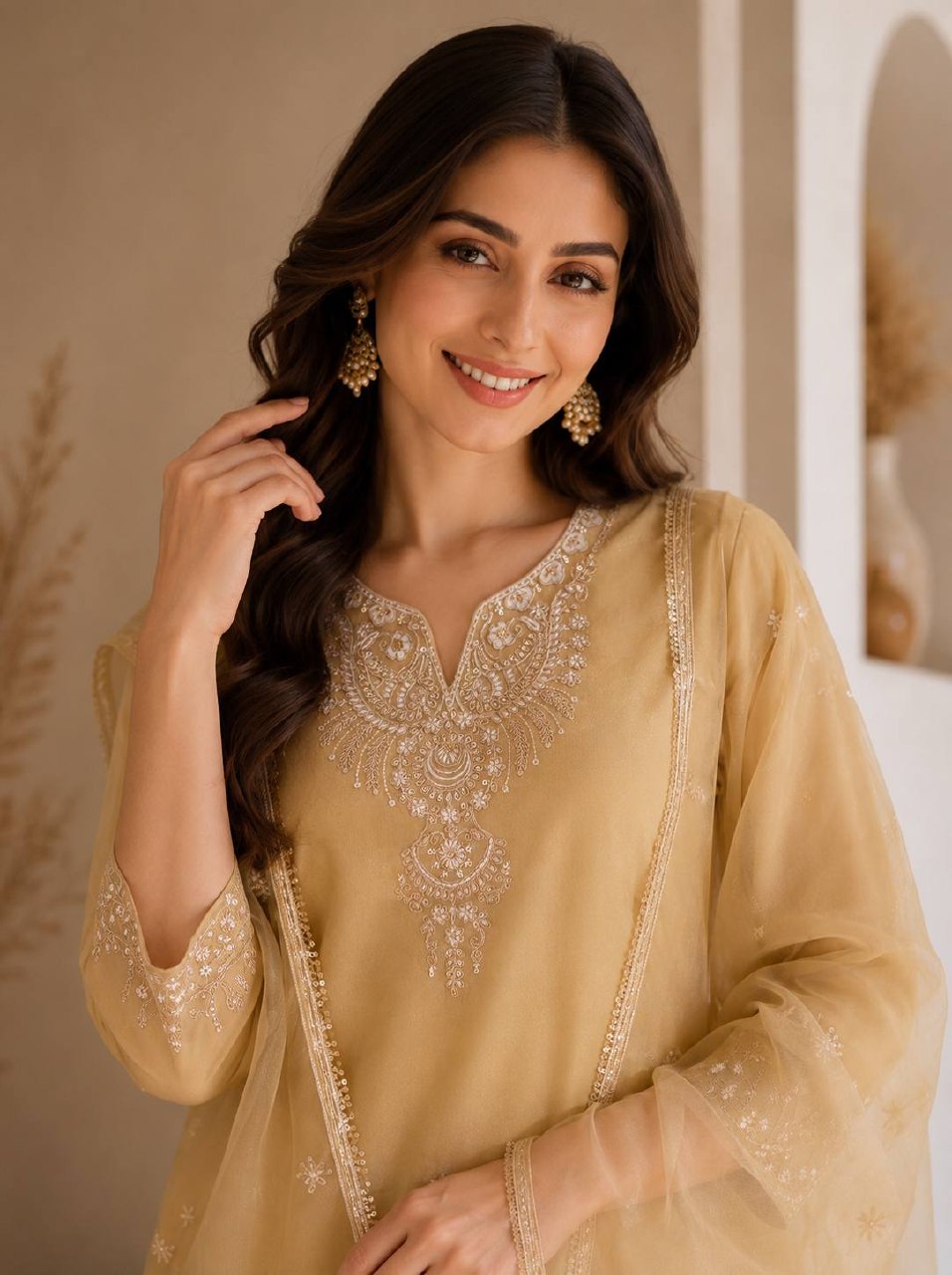 Designer Cosmos Kurti Set for Women | Premium Sequence Work Kurti with Palazzo & Organza Dupatta | Festival, Party & Wedding Wear Collection