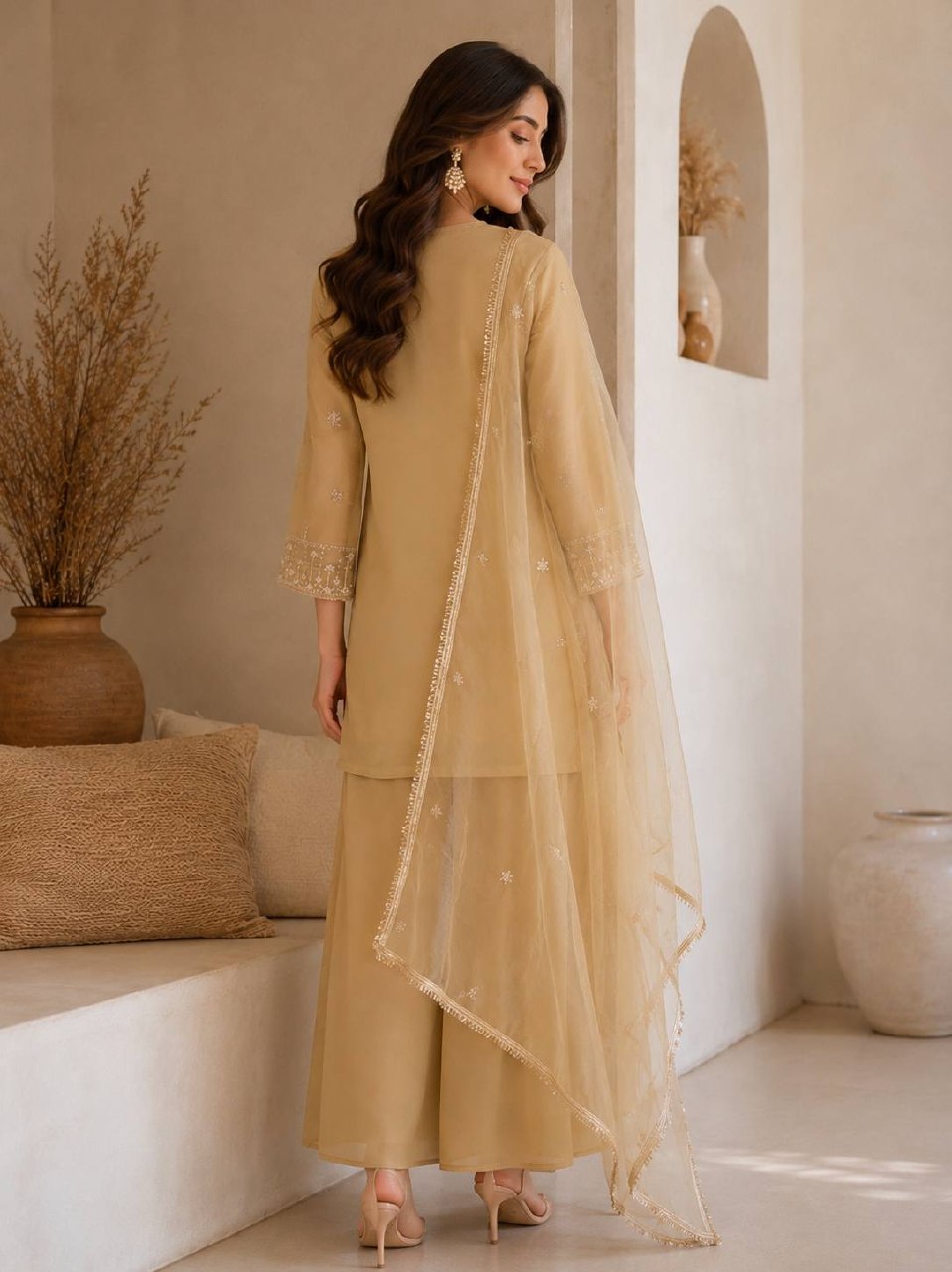 Designer Cosmos Kurti Set for Women | Premium Sequence Work Kurti with Palazzo & Organza Dupatta | Festival, Party & Wedding Wear Collection