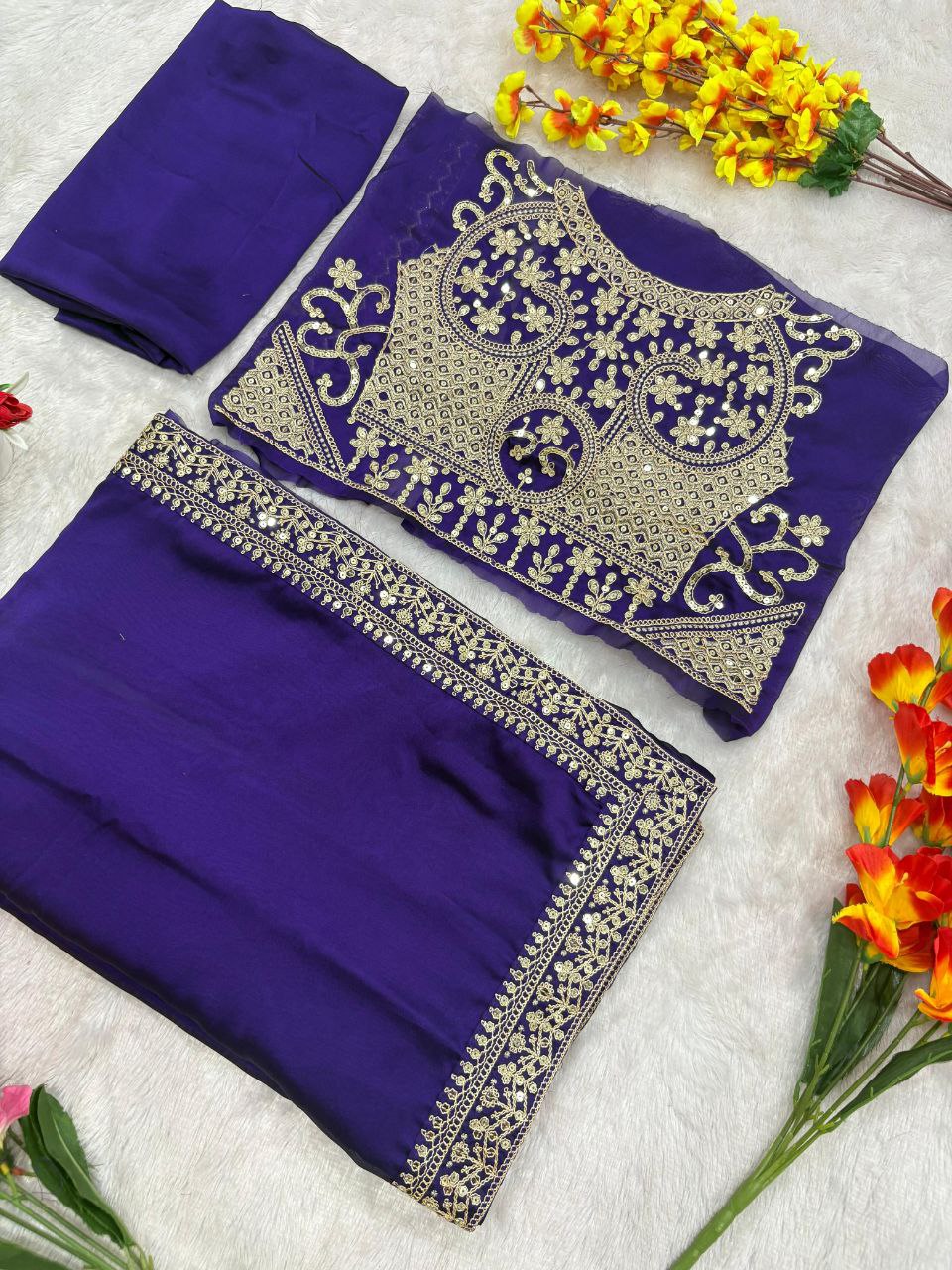 Premium Rangoli Silk Saree with Coding & Sequins Border Work | Designer Wedding, Party & Festive Wear Collection HE-BUY-(P)-77