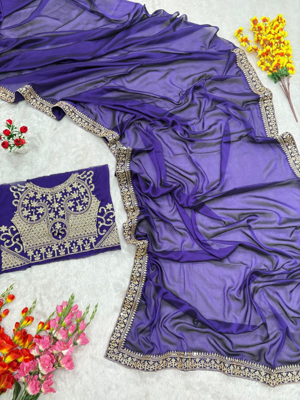 Premium Rangoli Silk Saree with Coding & Sequins Border Work | Designer Wedding, Party & Festive Wear Collection HE-BUY-(P)-77