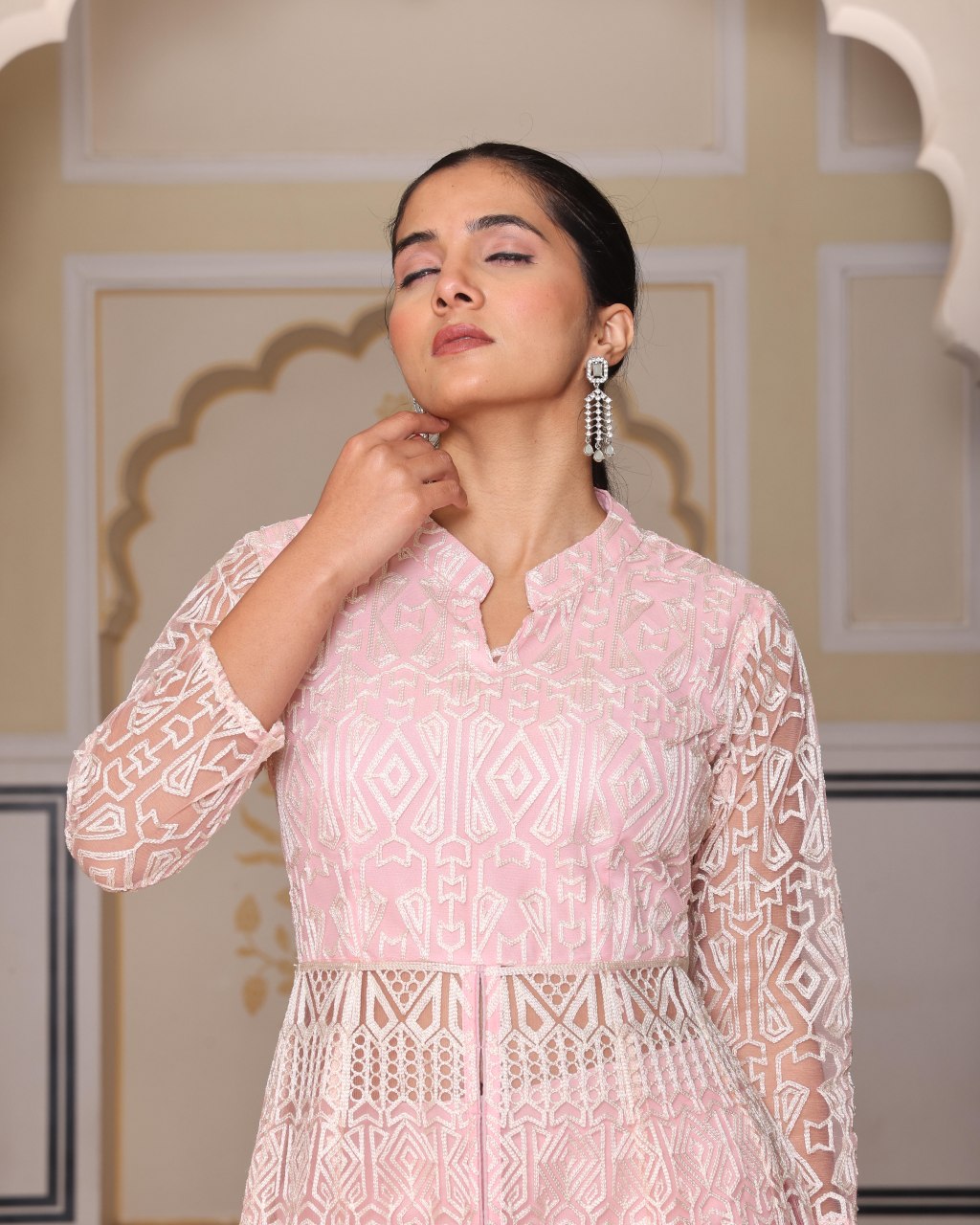 Premium Embroidered Indo-Western Co-Ord Set for Women with Crepe Pant - Fully Stitched