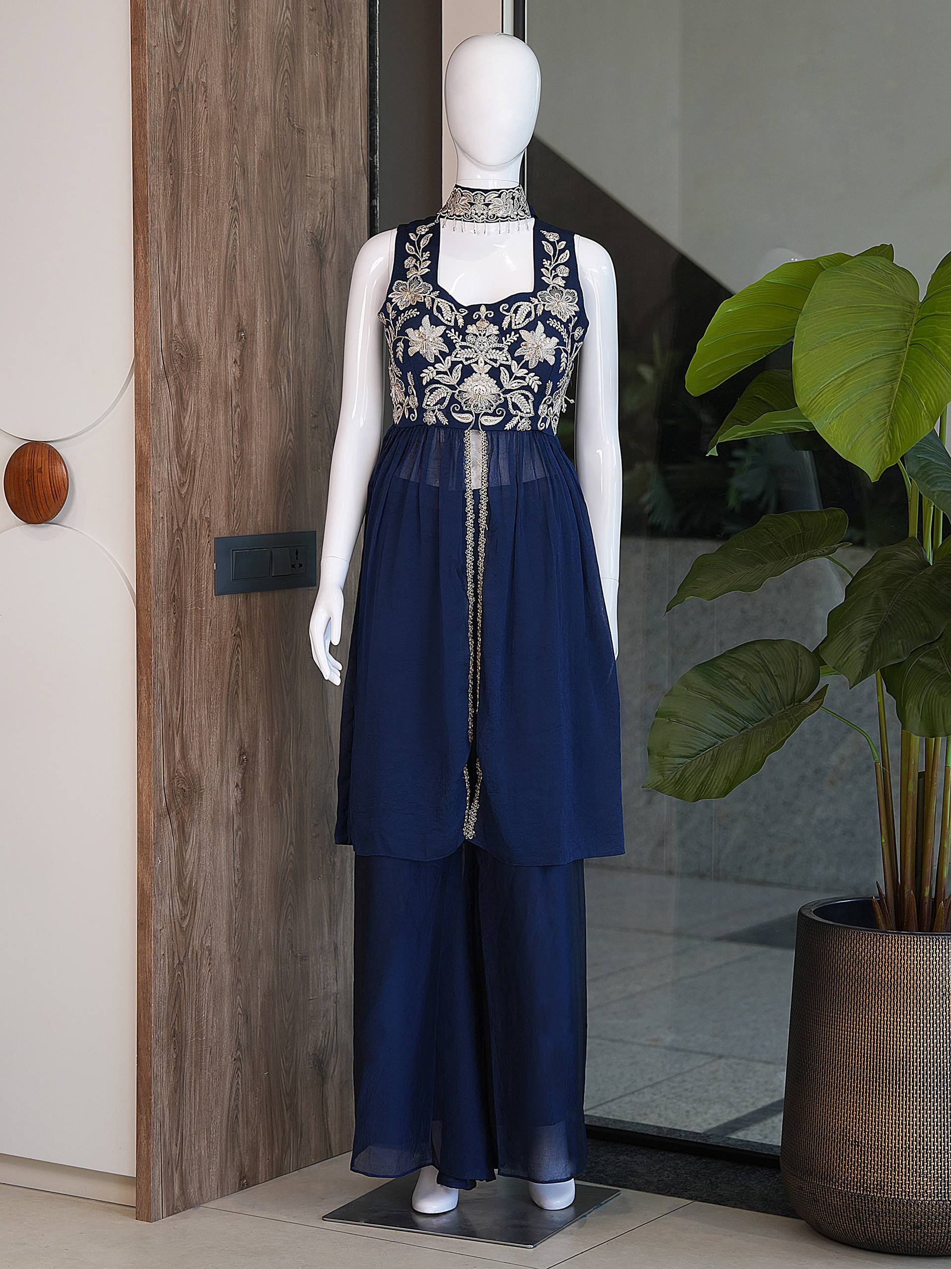 Designer Rangoli Crush Embroidered Kurti Set for Women | Premium Festival Wear | Kurti with Palazzo | Heavy Embroidery & Sequence Work | Party Wear Collection (L)D-110