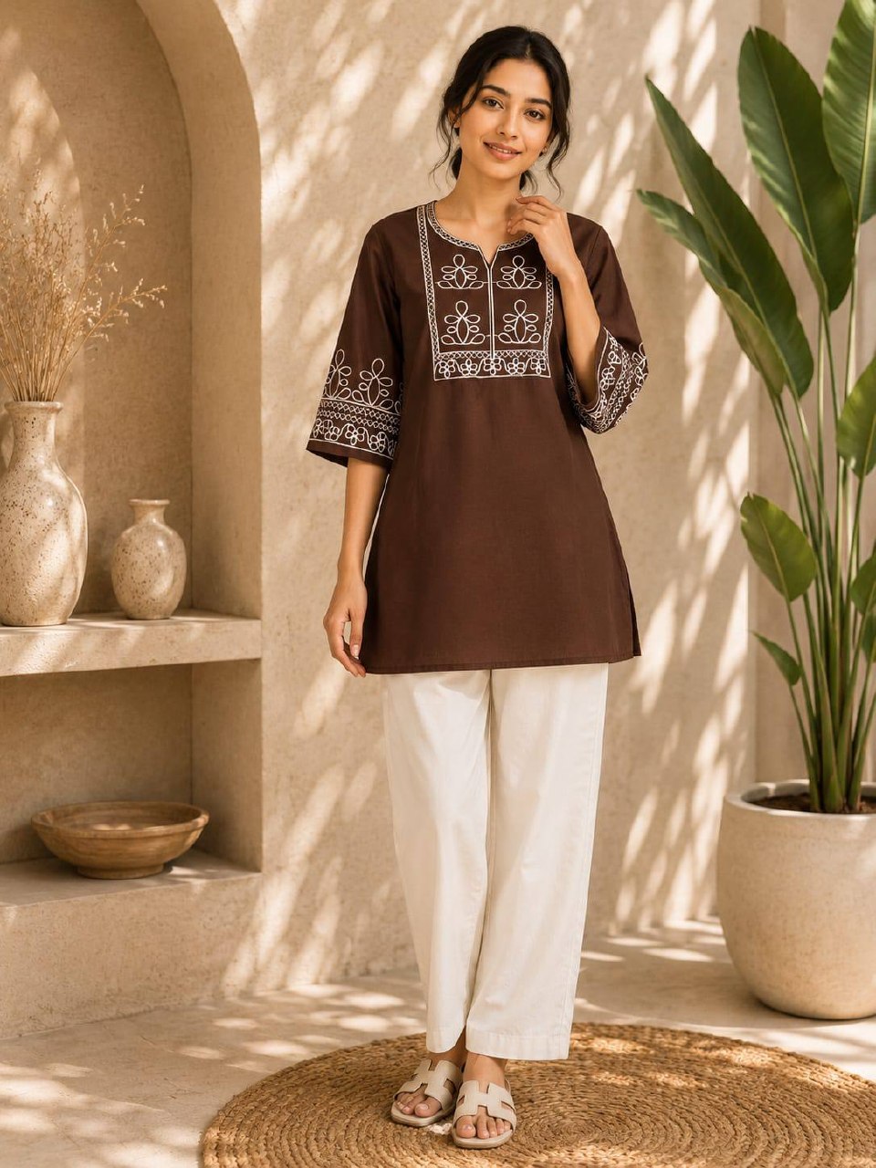 Premium Salab Cotton Kurti Co-Ord Set for Women | Elegant Short Kurti with Pant | Soft & Comfortable | Daily, Office & Casual Wear (L)C-03