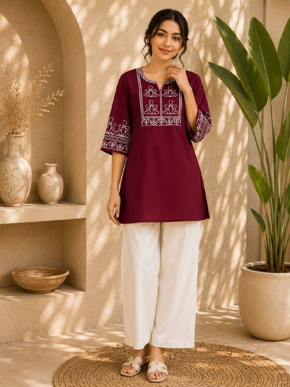 Premium Salab Cotton Kurti Co-Ord Set for Women | Elegant Short Kurti with Pant | Soft & Comfortable | Daily, Office & Casual Wear (L)C-03