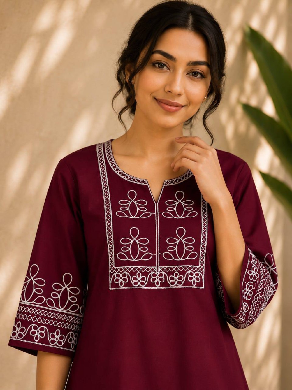 Premium Salab Cotton Kurti Co-Ord Set for Women | Elegant Short Kurti with Pant | Soft & Comfortable | Daily, Office & Casual Wear (L)C-03