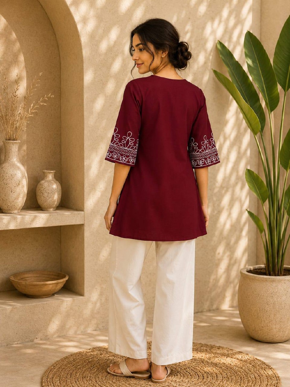 Premium Salab Cotton Kurti Co-Ord Set for Women | Elegant Short Kurti with Pant | Soft & Comfortable | Daily, Office & Casual Wear (L)C-03