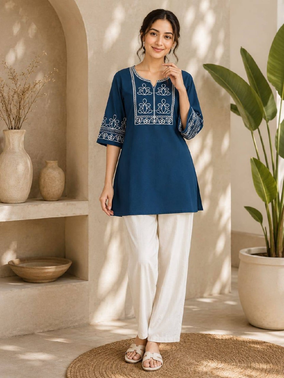 Premium Salab Cotton Kurti Co-Ord Set for Women | Elegant Short Kurti with Pant | Soft & Comfortable | Daily, Office & Casual Wear (L)C-03