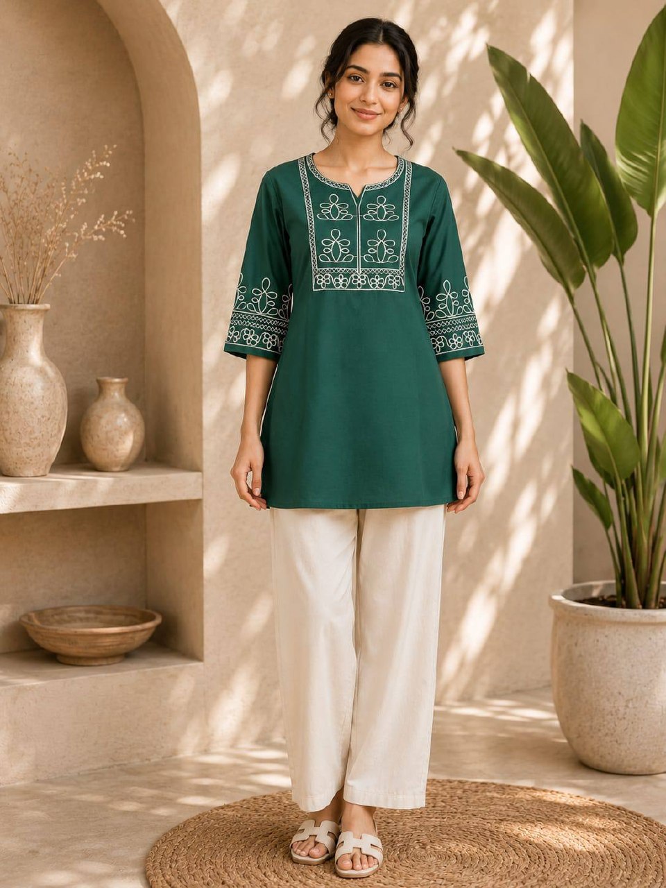 Premium Salab Cotton Kurti Co-Ord Set for Women | Elegant Short Kurti with Pant | Soft & Comfortable | Daily, Office & Casual Wear (L)C-03