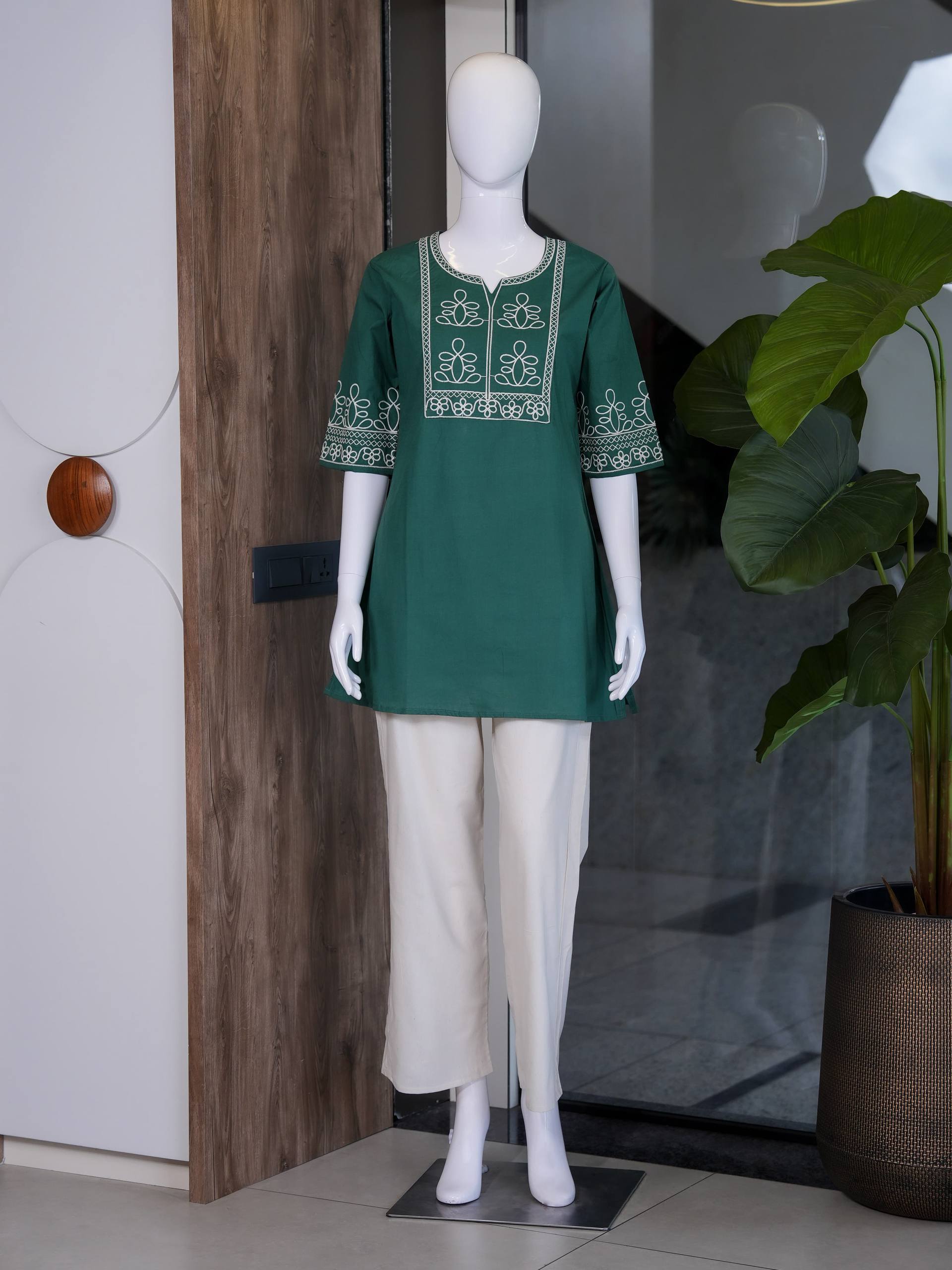 Premium Salab Cotton Kurti Co-Ord Set for Women | Elegant Short Kurti with Pant | Soft & Comfortable | Daily, Office & Casual Wear (L)C-03