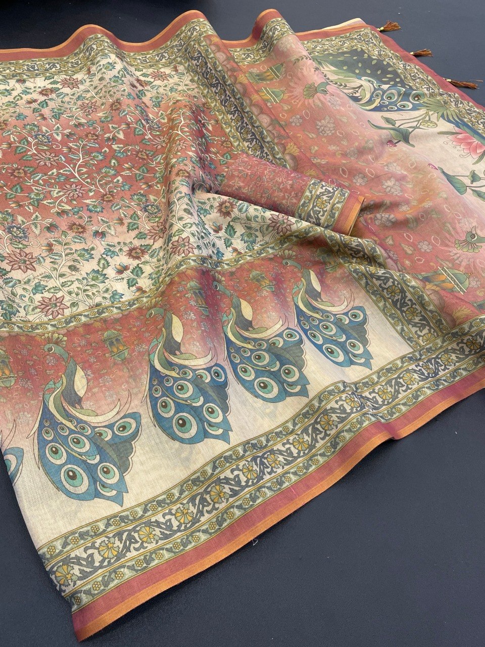Premium Handloom Saree with Royal Purple & Beige Digital Print, Rich Pallu & Designer Border | Heritage-Inspired Ethnic Wear   HE-BUY-(AA)-2081