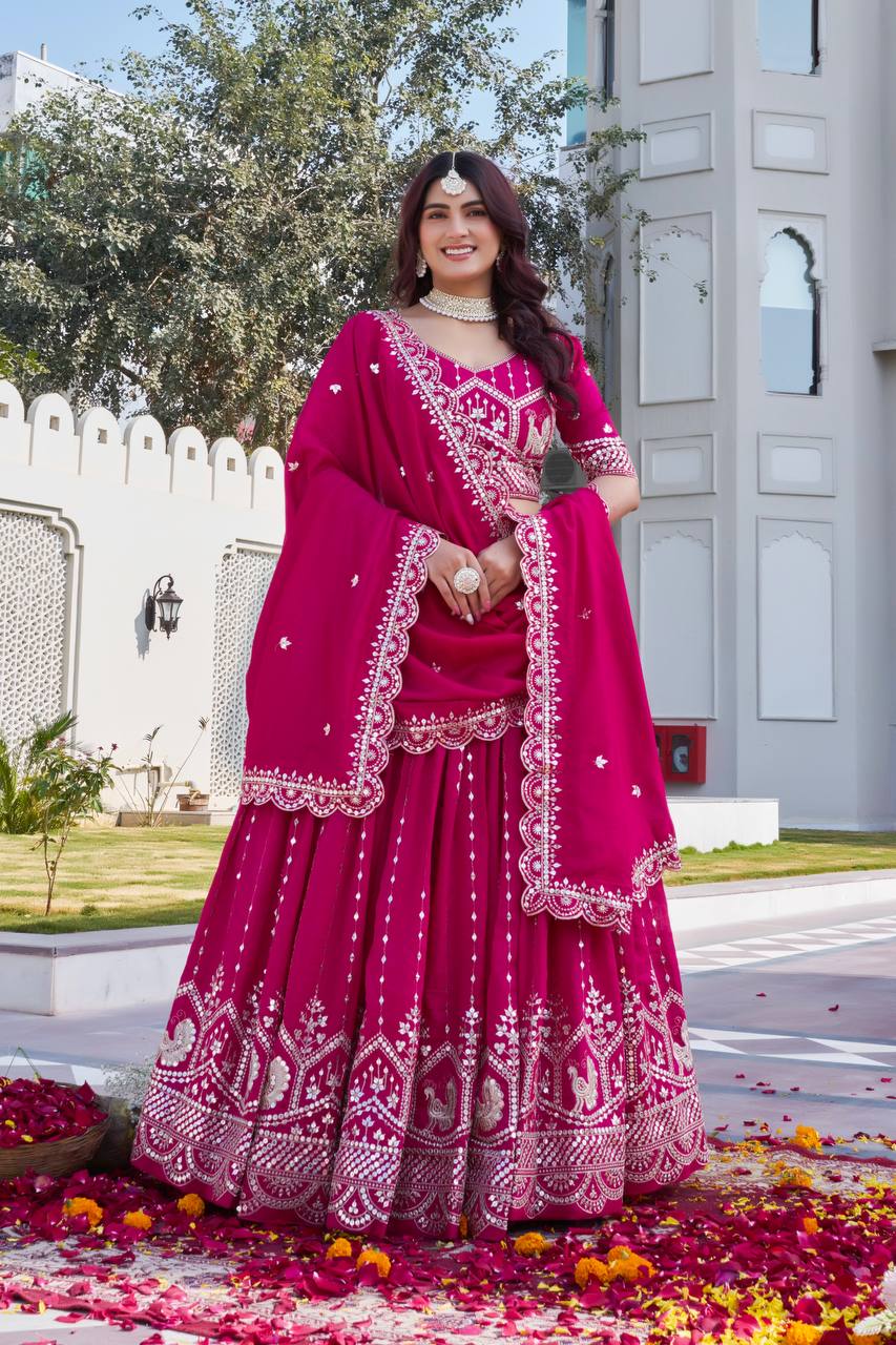 Festival Collection Vichitra Lehenga Choli with Heavy Embroidery Sequence Work - Fully Stitched
