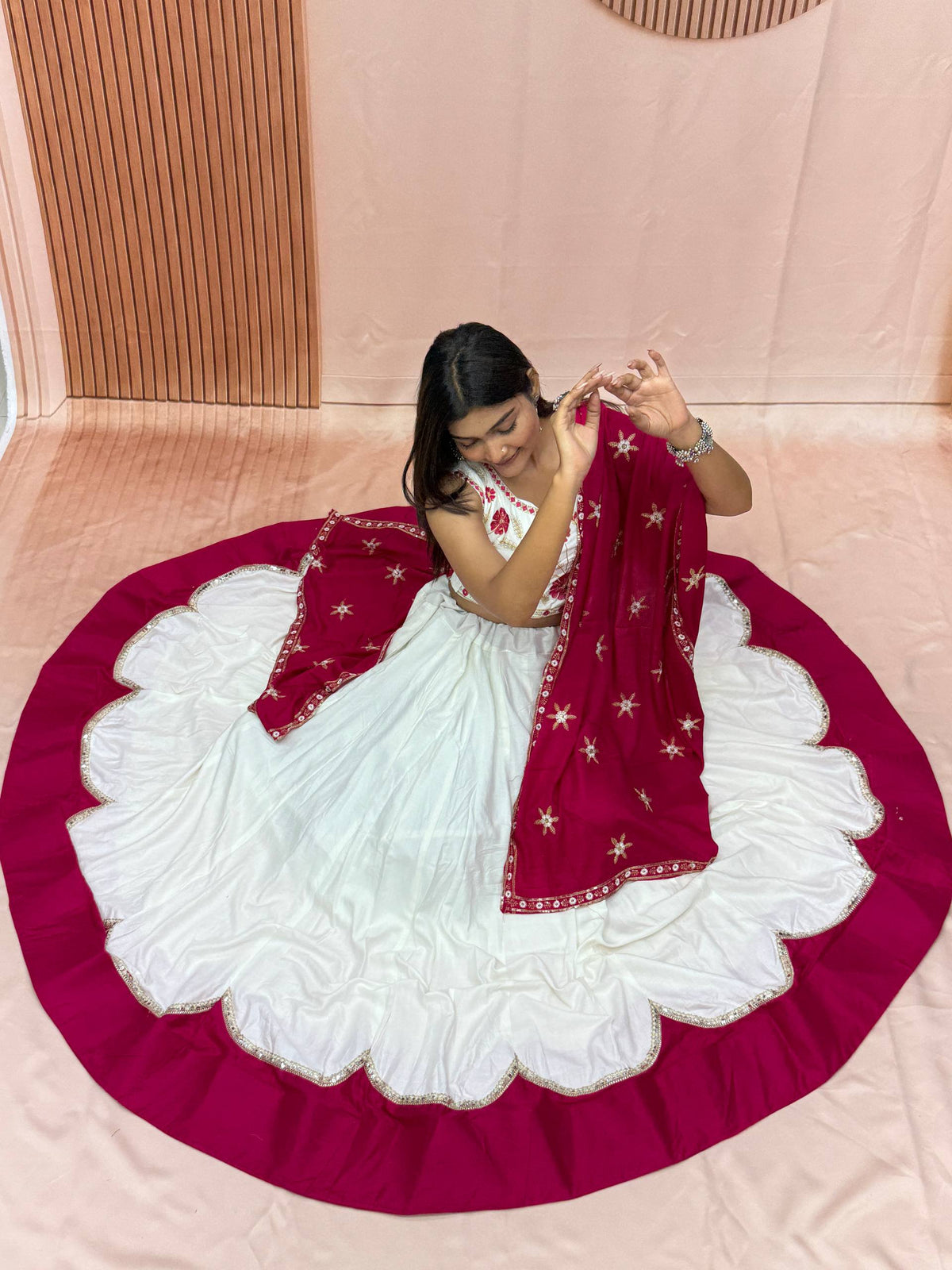 Kalakruti Designer Pure Cotton Lehenga Choli with Dupatta | 6 Meter Big Flair | Sequence Lace & Thread Work | Fully Stitched Festive Wear HE-BUY-(AB)-02