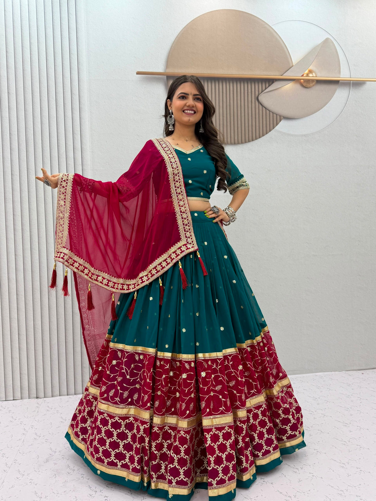 Navratri Special Vintage Fox Georgette Lehenga Choli with Heavy Embroidery & Sequins Work | 6-Meter Flare Designer Festival Collection  HE-BUY-(G)-327