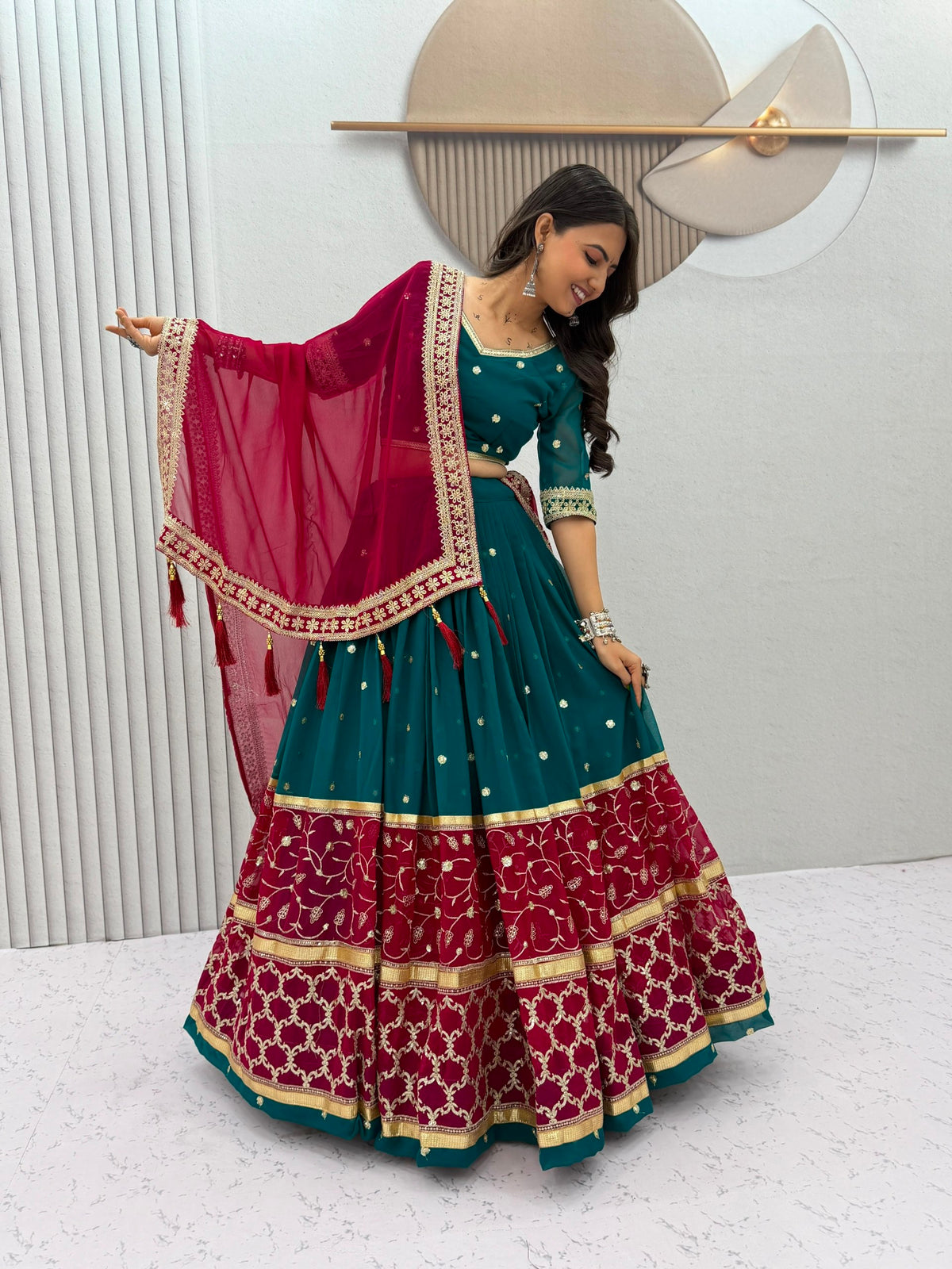 Navratri Special Vintage Fox Georgette Lehenga Choli with Heavy Embroidery & Sequins Work | 6-Meter Flare Designer Festival Collection  HE-BUY-(G)-327