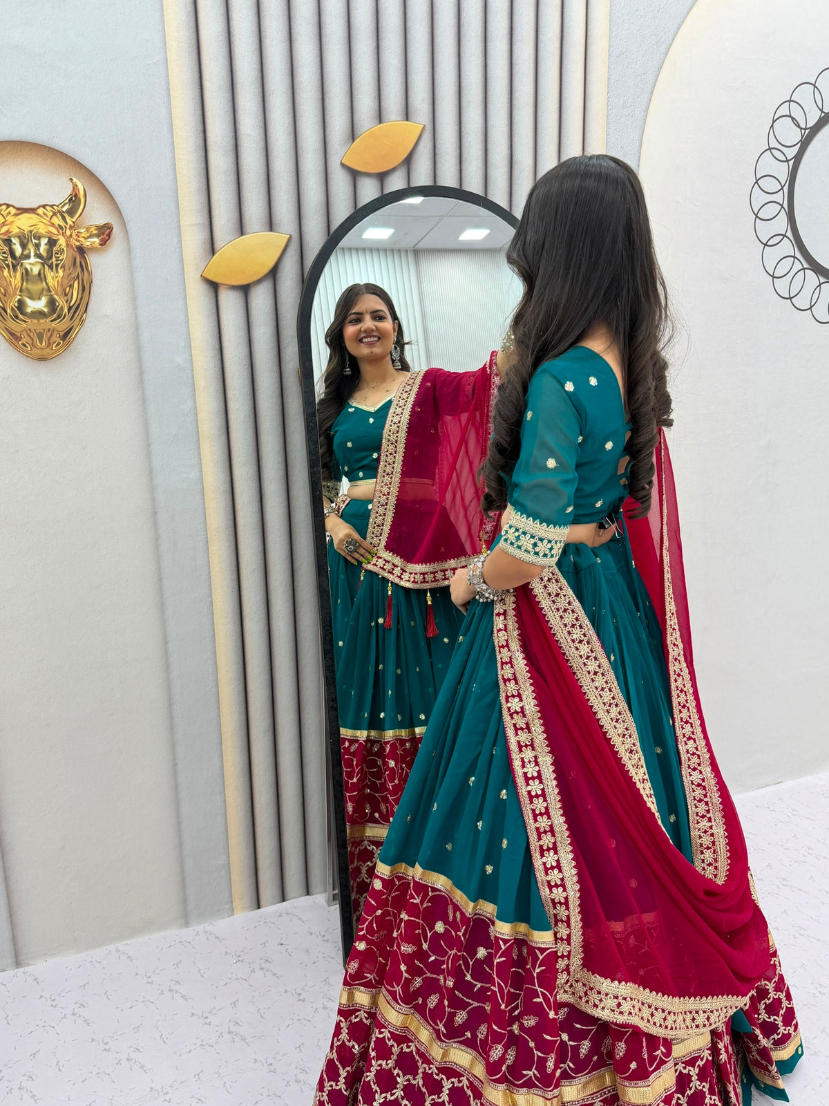 Navratri Special Vintage Fox Georgette Lehenga Choli with Heavy Embroidery & Sequins Work | 6-Meter Flare Designer Festival Collection  HE-BUY-(G)-327