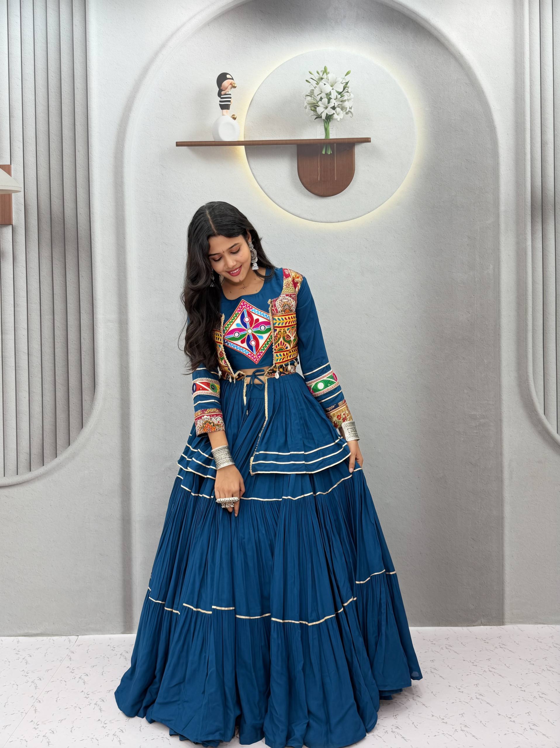 Navratri Special Pure Cotton Gamathi Work Lehenga Choli with Koti - Fully Stitched