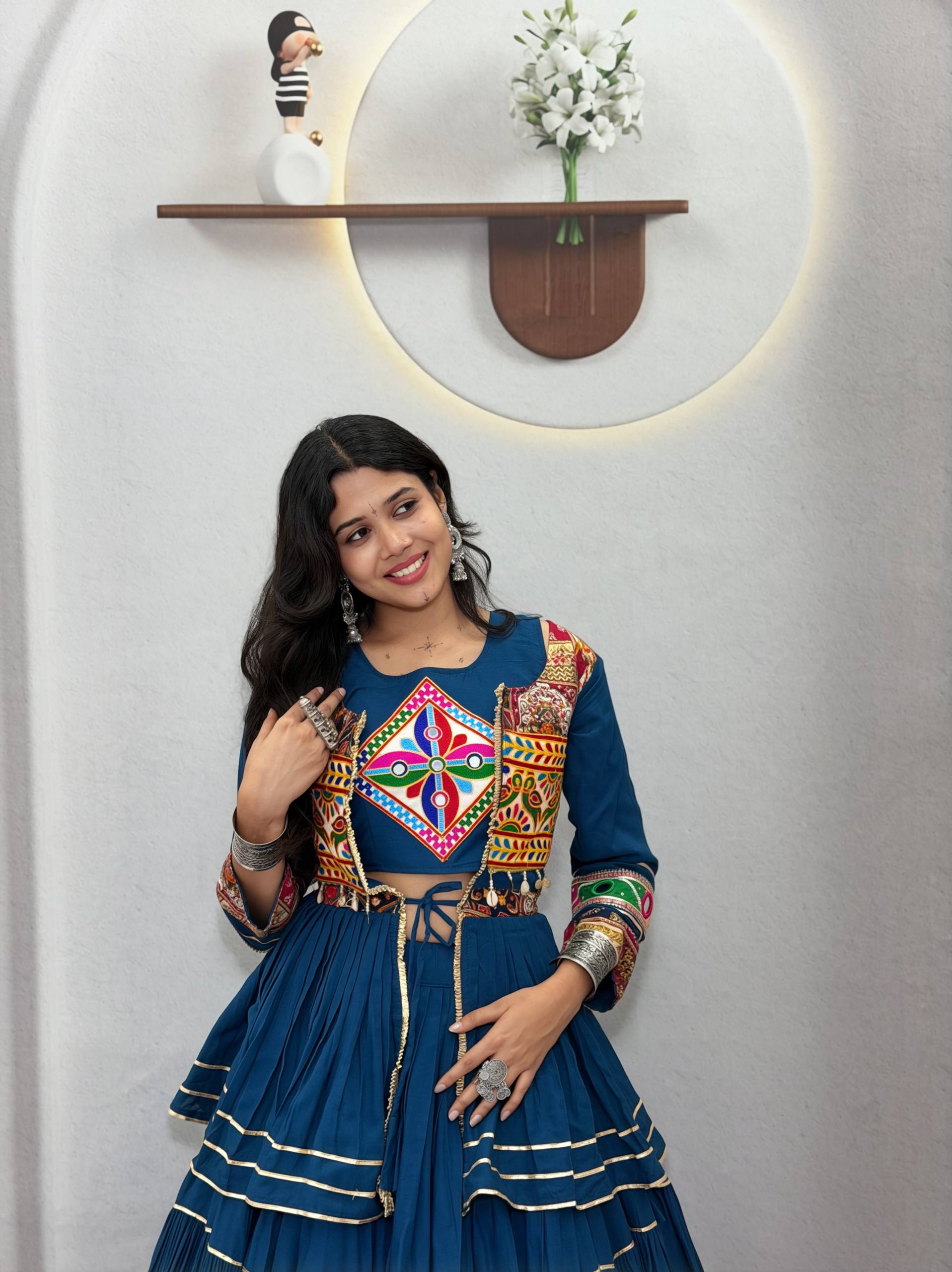 Navratri Special Pure Cotton Gamathi Work Lehenga Choli with Koti - Fully Stitched