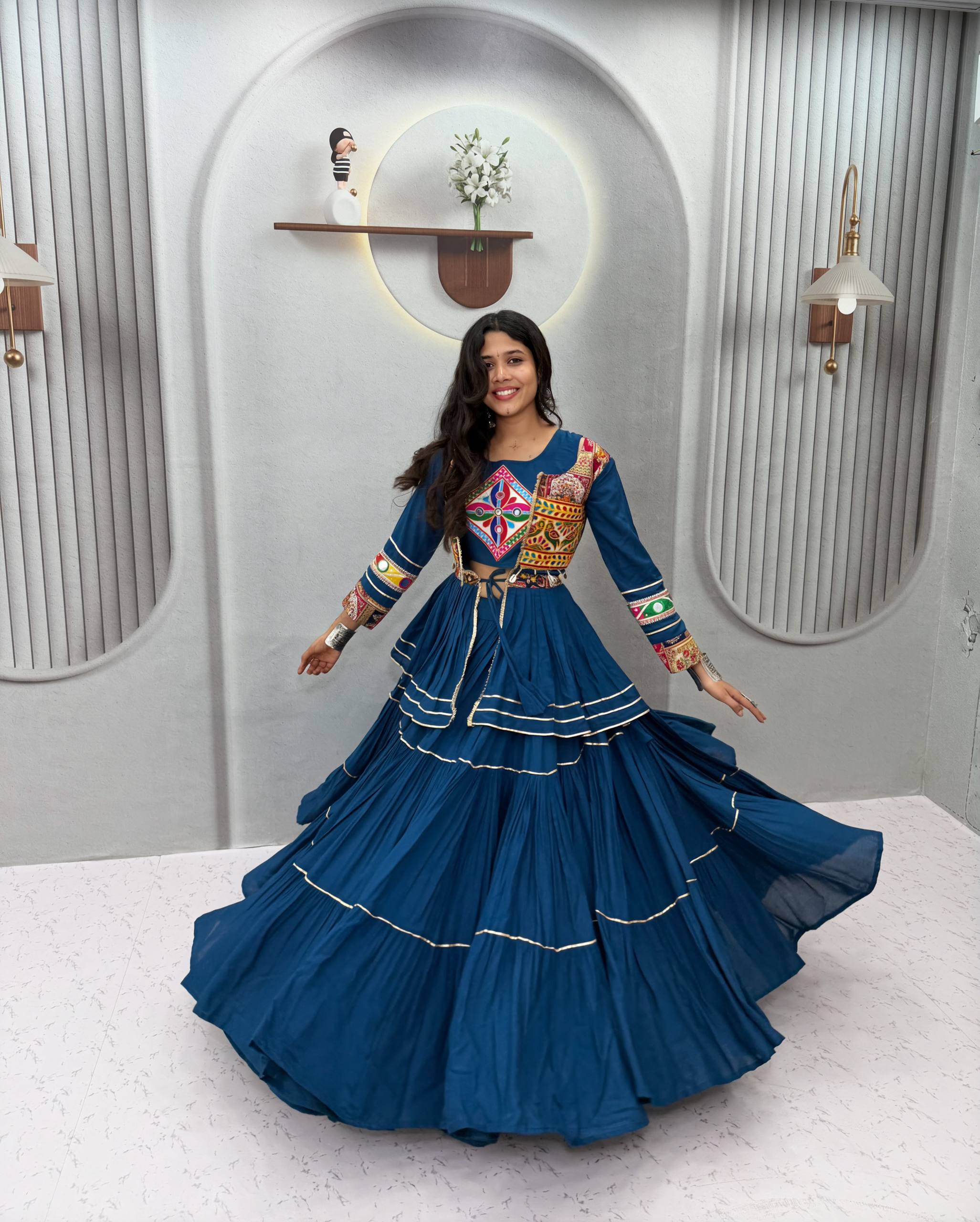 Navratri Special Pure Cotton Gamathi Work Lehenga Choli with Koti - Fully Stitched