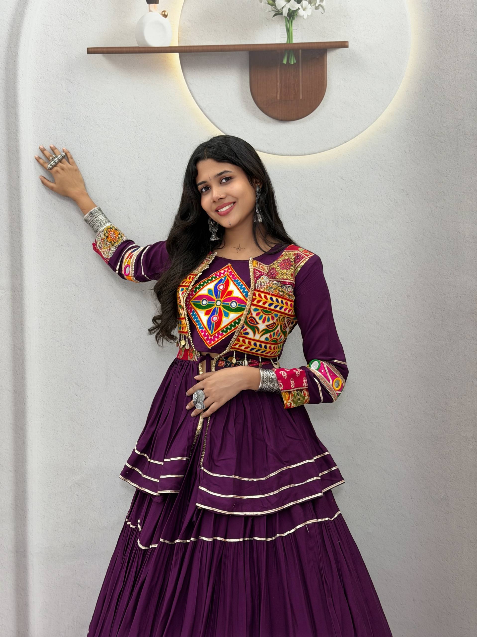 Navratri Special Pure Cotton Gamathi Work Lehenga Choli with Koti - Fully Stitched
