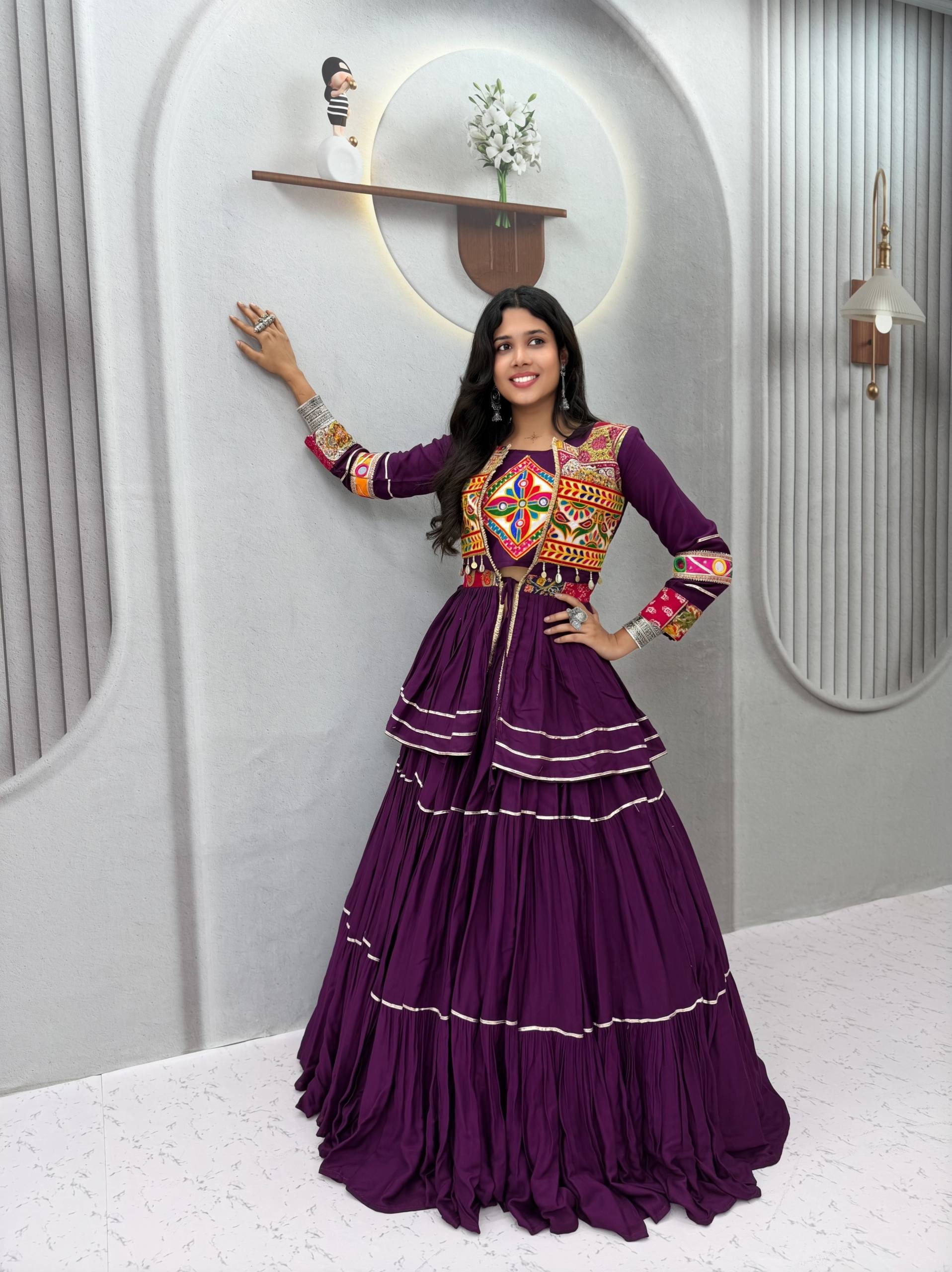Navratri Special Pure Cotton Gamathi Work Lehenga Choli with Koti - Fully Stitched