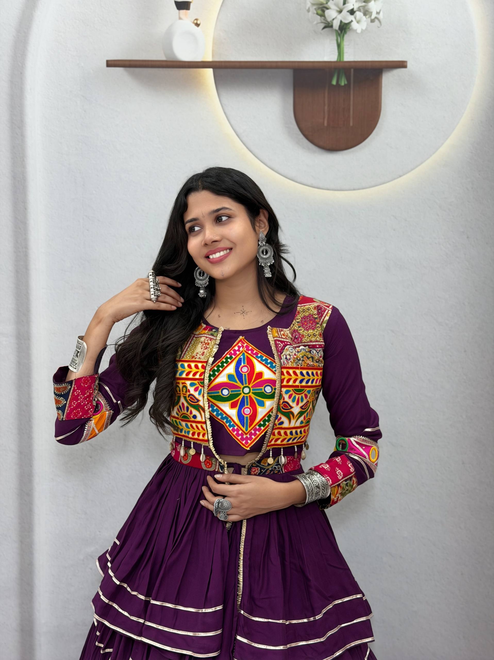 Navratri Special Pure Cotton Gamathi Work Lehenga Choli with Koti - Fully Stitched