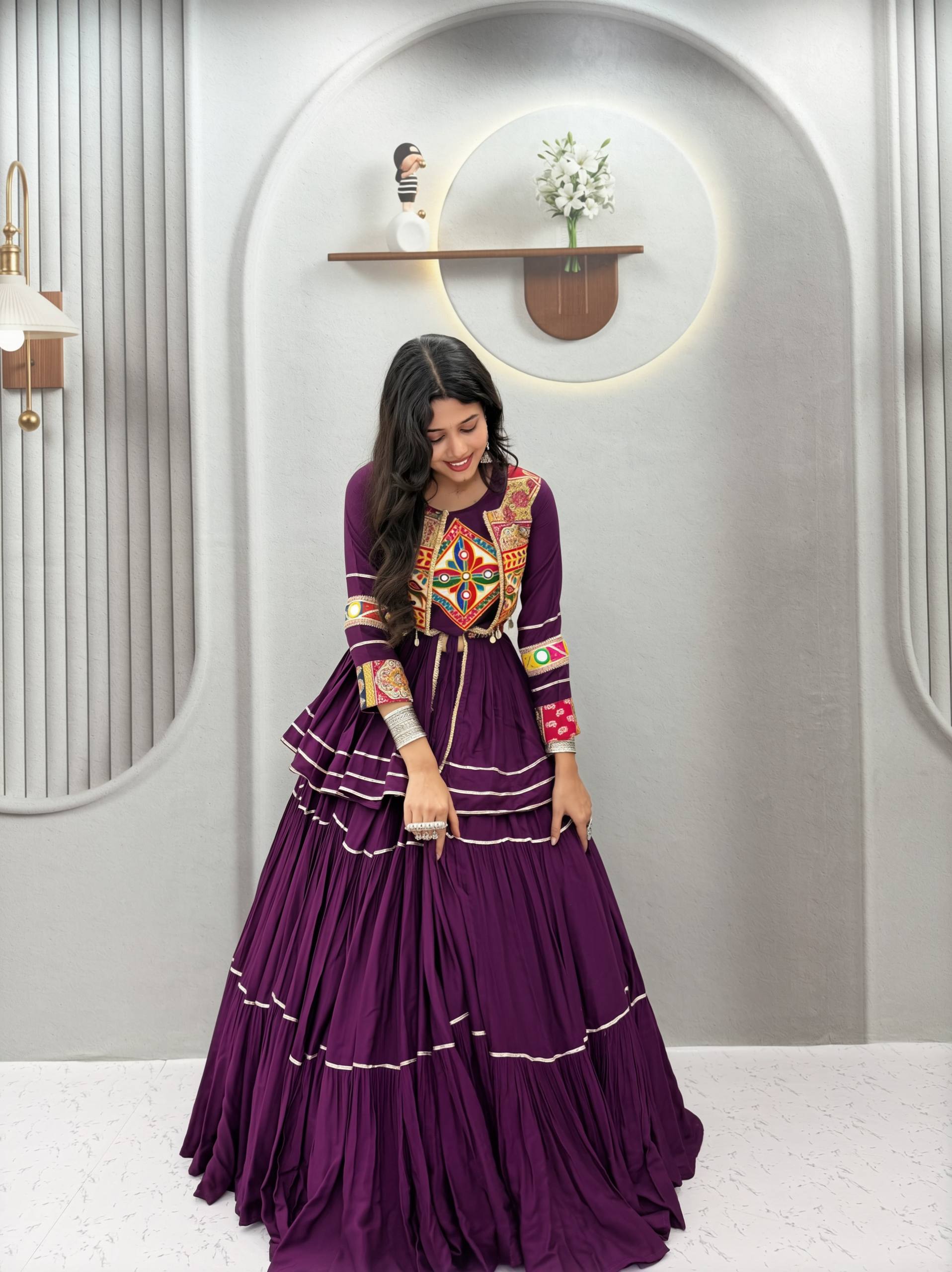 Navratri Special Pure Cotton Gamathi Work Lehenga Choli with Koti - Fully Stitched