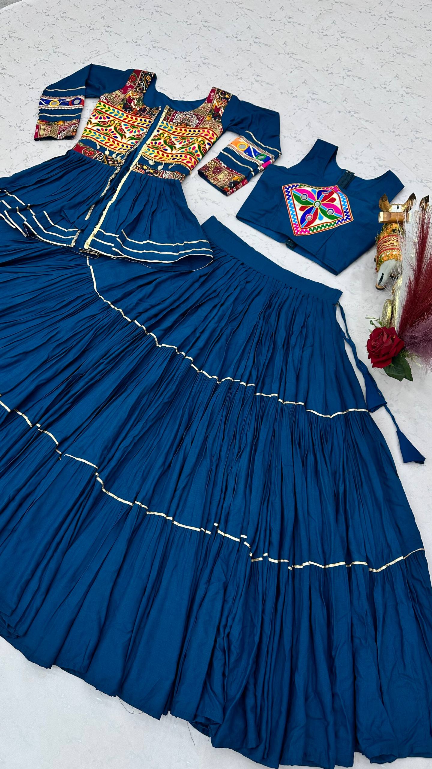 Navratri Special Pure Cotton Gamathi Work Lehenga Choli with Koti - Fully Stitched