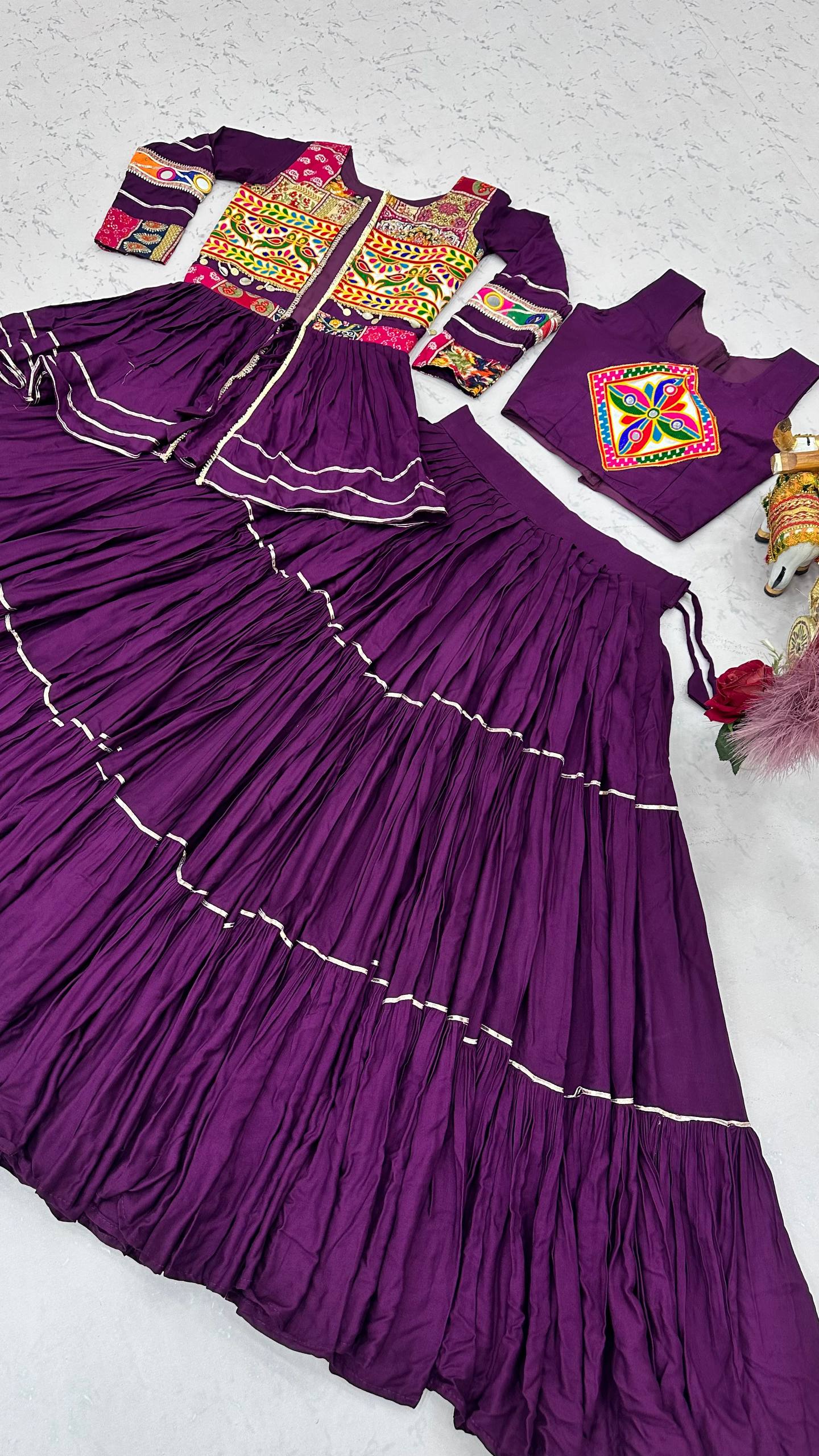 Navratri Special Pure Cotton Gamathi Work Lehenga Choli with Koti - Fully Stitched