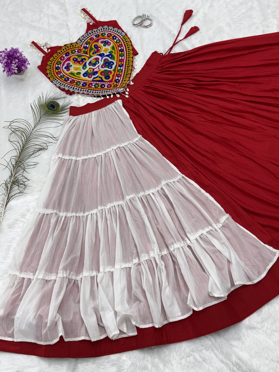 Kalakruti Designer Pure Cotton Lehenga Choli | 6 Meter Big Flair | Heavy Gamthi Work | Real Mirror & Kodi Work | Fully Stitched Festive Wear HE-BUY-(AB)-04