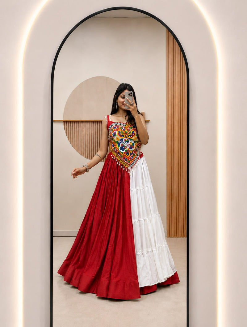 Kalakruti Designer Pure Cotton Lehenga Choli | 6 Meter Big Flair | Heavy Gamthi Work | Real Mirror & Kodi Work | Fully Stitched Festive Wear HE-BUY-(AB)-04