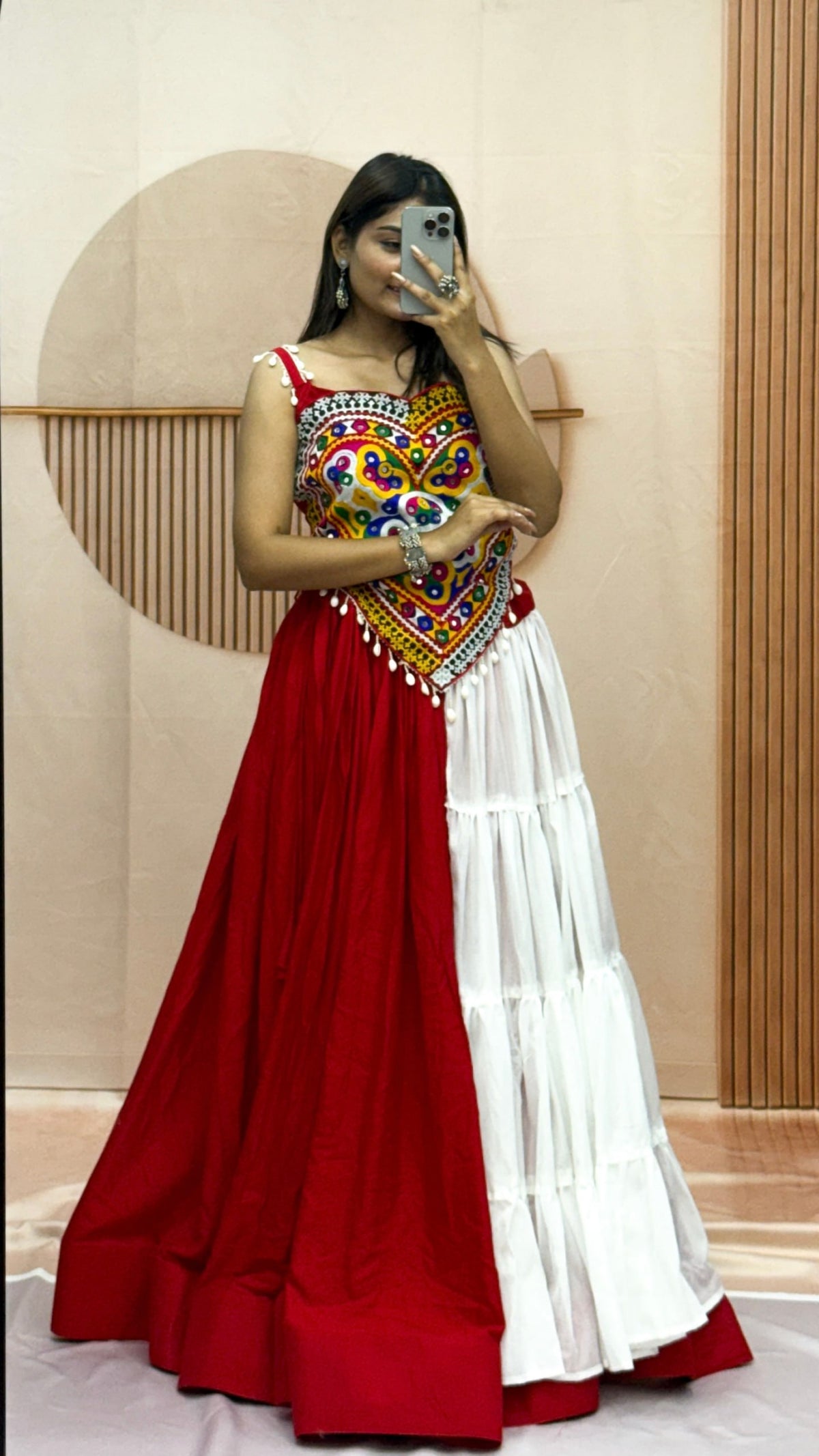 Kalakruti Designer Pure Cotton Lehenga Choli | 6 Meter Big Flair | Heavy Gamthi Work | Real Mirror & Kodi Work | Fully Stitched Festive Wear HE-BUY-(AB)-04