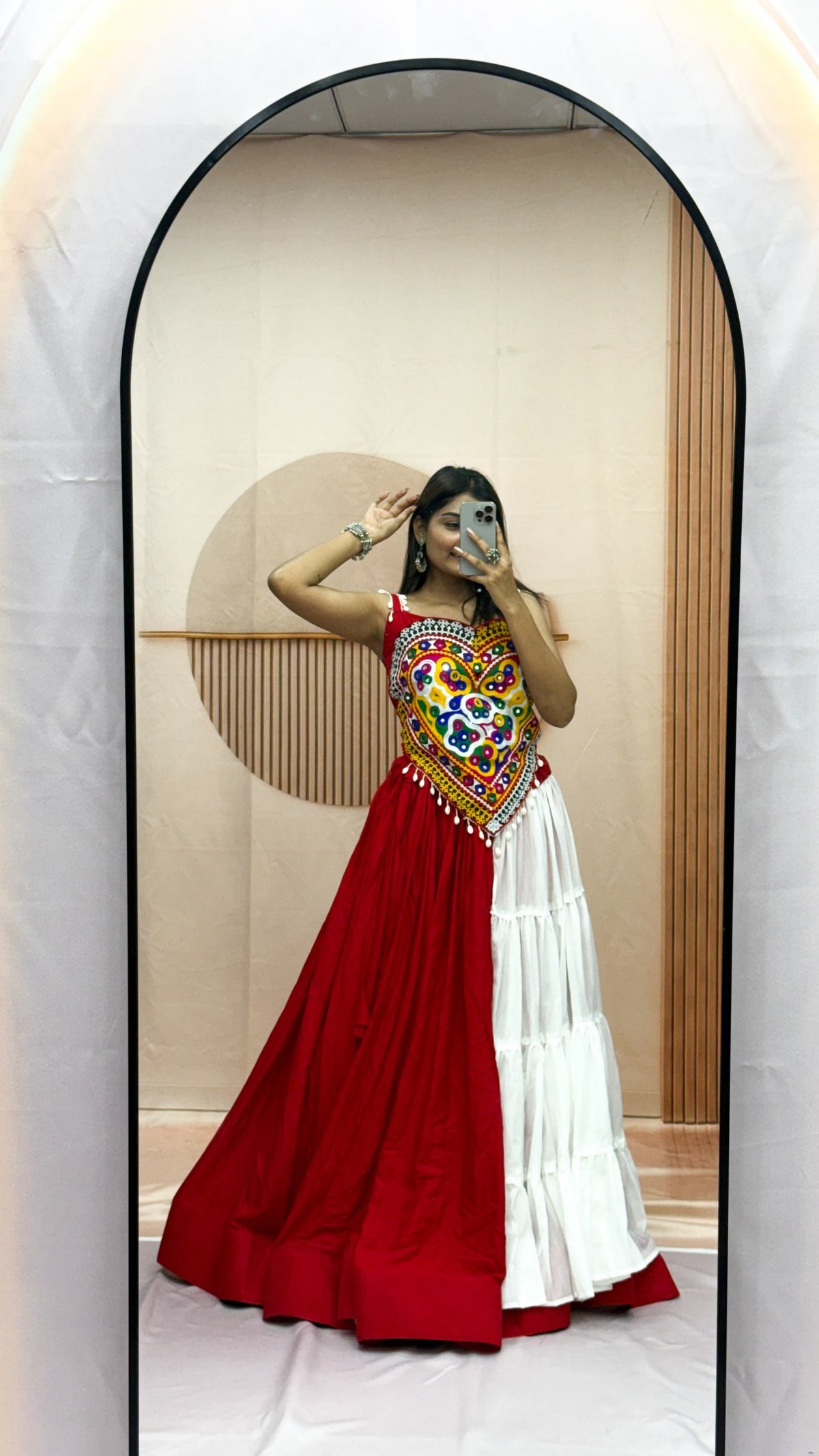 Kalakruti Designer Pure Cotton Lehenga Choli | 6 Meter Big Flair | Heavy Gamthi Work | Real Mirror & Kodi Work | Fully Stitched Festive Wear HE-BUY-(AB)-04