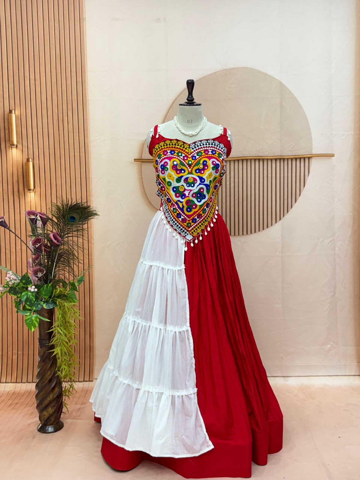 Kalakruti Designer Pure Cotton Lehenga Choli | 6 Meter Big Flair | Heavy Gamthi Work | Real Mirror & Kodi Work | Fully Stitched Festive Wear HE-BUY-(AB)-04