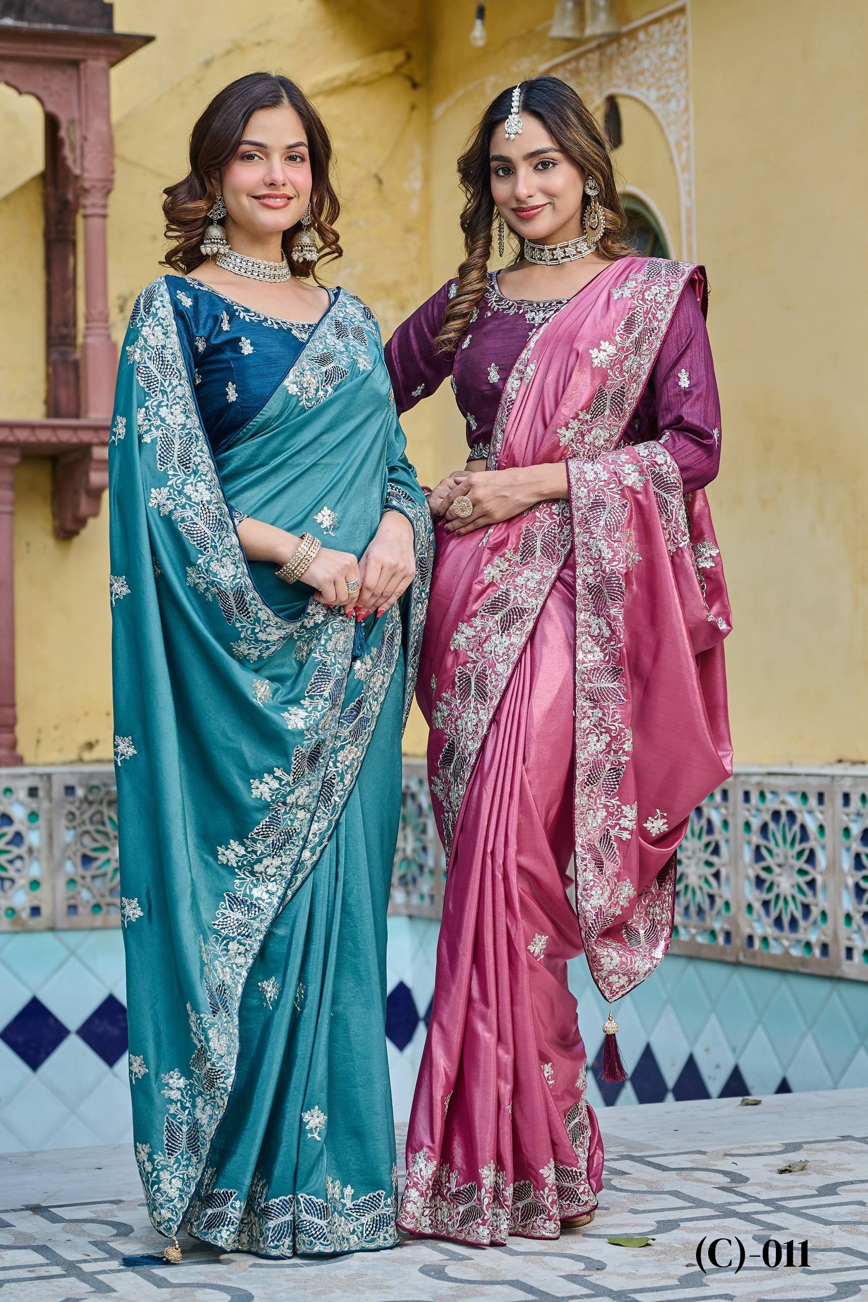 Wedding Saree in Pure HO Silk with Heavy Thread and Sequence Embroidery Work