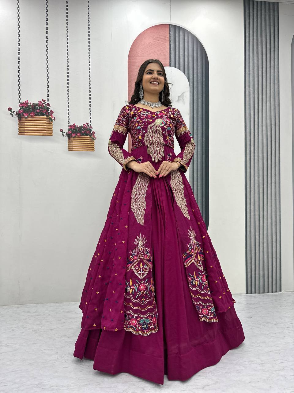 Premium Pure Vichitra Festival Special Crop Top with Lehenga & Shrug Set for Women | Heavy Thread & Sequence Work | Designer Party & Wedding Wear Collection