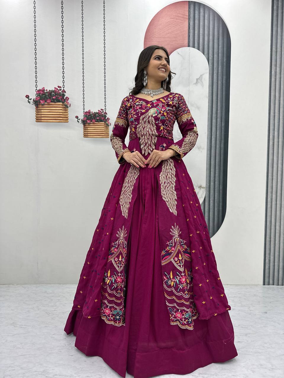 Premium Pure Vichitra Festival Special Crop Top with Lehenga & Shrug Set for Women | Heavy Thread & Sequence Work | Designer Party & Wedding Wear Collection