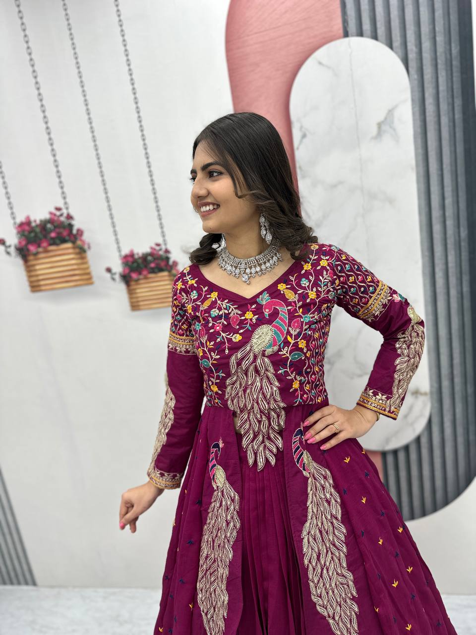 Premium Pure Vichitra Festival Special Crop Top with Lehenga & Shrug Set for Women | Heavy Thread & Sequence Work | Designer Party & Wedding Wear Collection
