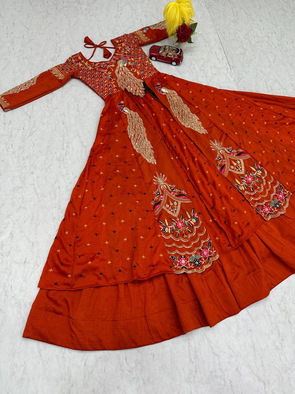 Premium Pure Vichitra Festival Special Crop Top with Lehenga & Shrug Set for Women | Heavy Thread & Sequence Work | Designer Party & Wedding Wear Collection