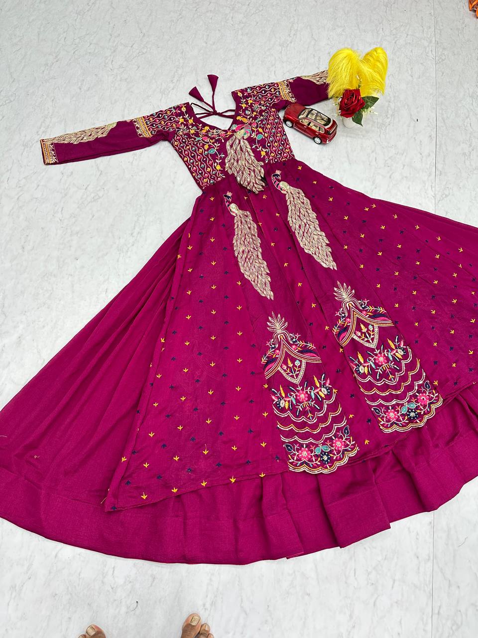 Premium Pure Vichitra Festival Special Crop Top with Lehenga & Shrug Set for Women | Heavy Thread & Sequence Work | Designer Party & Wedding Wear Collection