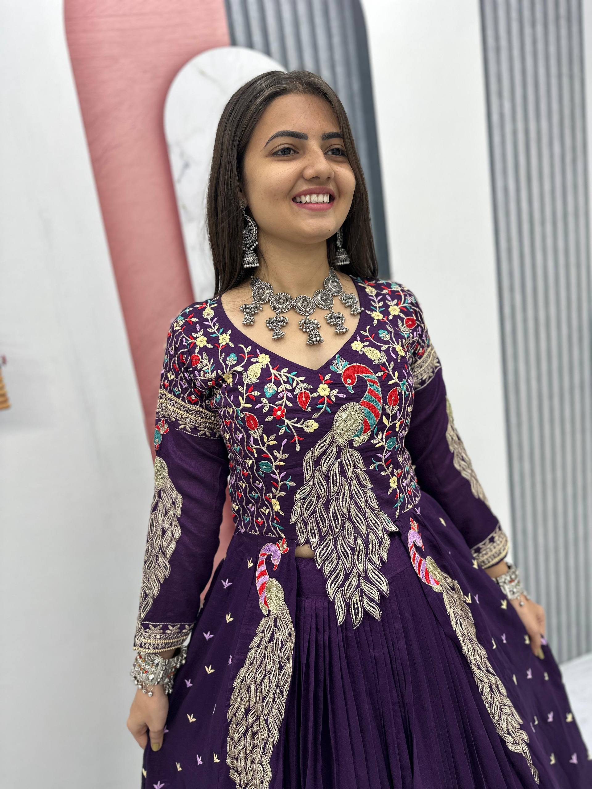 Premium Pure Vichitra Festival Special Crop Top with Lehenga & Shrug Set for Women | Heavy Thread & Sequence Work | Designer Party & Wedding Wear Collection