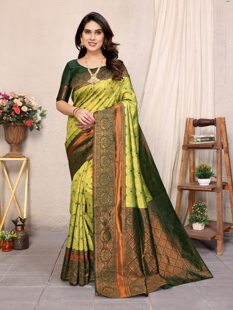 New Launching Kanjivaram Silk Saree | Rich Pallu & All-Over Jacquard Pattern | Contrast Jacquard Border Blouse | Festival Special HE-BUY-(Z)-058
