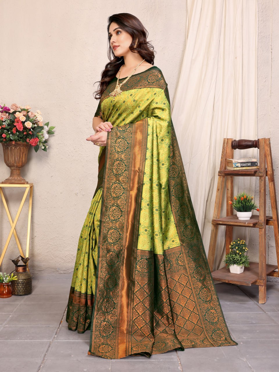 New Launching Kanjivaram Silk Saree | Rich Pallu & All-Over Jacquard Pattern | Contrast Jacquard Border Blouse | Festival Special HE-BUY-(Z)-058