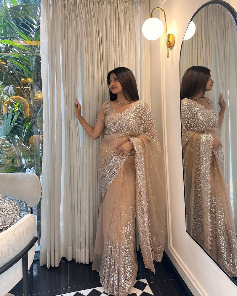 Premium Butterfly Net Embroidered Saree with Sequins Work & Silk Inner | Designer Wedding, Party & Festive Wear Collection  HE-BUY(P)-82