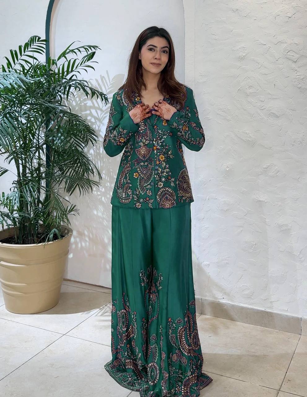 Designer  3-Piece Palazzo Set | Sequence Embroidery Work | Koti, Palazzo & Blouse | Party & Wedding Wear HE-BUY-(O)-436