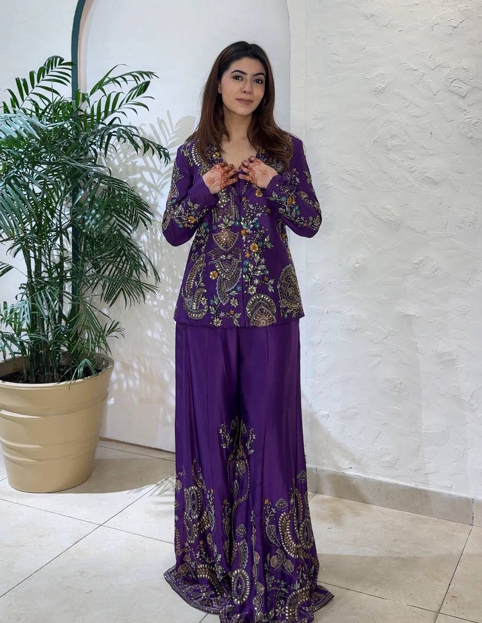 Designer  3-Piece Palazzo Set | Sequence Embroidery Work | Koti, Palazzo & Blouse | Party & Wedding Wear HE-BUY-(O)-436
