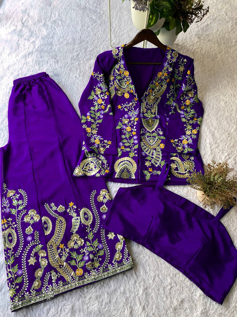 Designer  3-Piece Palazzo Set | Sequence Embroidery Work | Koti, Palazzo & Blouse | Party & Wedding Wear HE-BUY-(O)-436