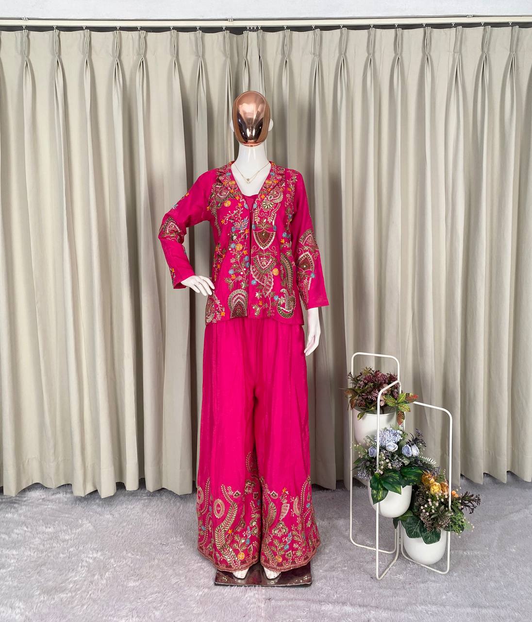 Designer  3-Piece Palazzo Set | Sequence Embroidery Work | Koti, Palazzo & Blouse | Party & Wedding Wear HE-BUY-(O)-436